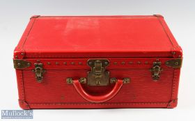 Unique Louis Vuitton matching Reel Carry Case and Rod Carrier - finished in red leather - the reel
