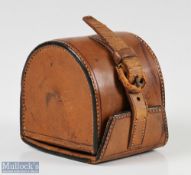 C Farlow London small 'D' block leather Reel Case, 2 ¾