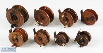 Collection of various Nottingham Wooden and Brass Star Back and Metal Strap back Reels (8) Wilkes