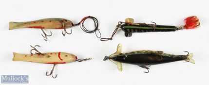4x Wooden lure examples featuring sizes 4 ¼