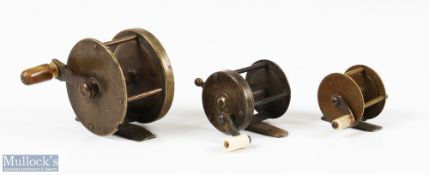 3x various brass crank wind reels - 1 5/8