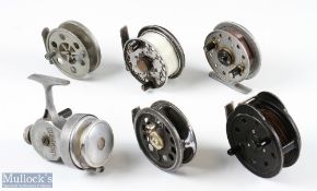 Record Swiss made fixed spool reel half bale arm, runs well, chip to foot; K P Morritts Super Fly