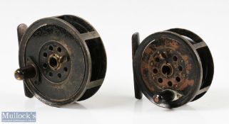 2x J B Moscrop Manchester Patent hollow spindle brass fly reels - 3.5