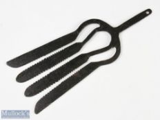 Early wrought iron eel spear - with 4 serrated blades - overall 14.5