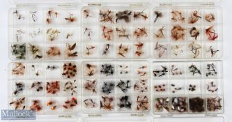 6x Myran 12 compartment plastic Fly Boxes, containing over 150 small river dry flies, very well