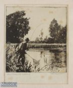 Norman Wilkinson facsimile signed Fishing Etching Print, 