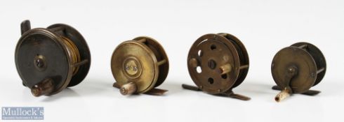 Collection of brass plate wind reels (4) - Hearder Plymouth (est 1814)1 7/8