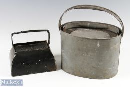 2x Live bait kettle tins one oval with internal perforated bucket measures 13