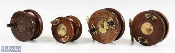 4x Nottingham wood and brass star back reels to include the following sizes 4