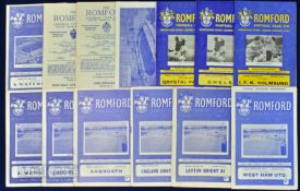 Selection of Romford friendly home match programmes to include 1962/63 Watford, West Ham Utd, Leyton