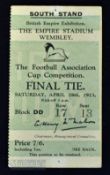 TICKET: 1923 FA Cup Final Wembley Stadium seat ticket: Block DD, Row 17, Seat 13 Final Tie; has tiny