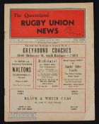 1954 Scarce Queensland v Fiji Rugby Programme: 8pp Brisbane RU News issue for this Fijian jaunt to