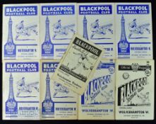 Selection of Blackpool v Wolverhampton Wanderers match programmes 1948/49, 1950/51, 1955/56 (