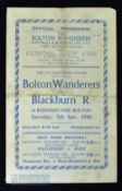 1945/46 FA Cup match programme Bolton Wanderers v Blackburn Rovers 5 January 1946; creased, kept