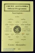 1945/46 Crewe Alexandra v Accrington Stanley single match programme; team changes o/wise good.