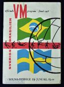 World Cup Final 1958 Sweden v Brazil football programme 29 June 1958 the match in which arguably the