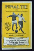 1930 FA Cup Final Football Programme at Wembley, Arsenal v Huddersfield Town 26 April 1930; fair/