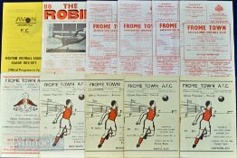 Selection of Frome Town home match programmes to include 1954/55 Hoffmans Athletic, 1955/56
