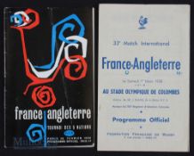 1958/1966 France v England Rugby Programmes (2): Both at Stade Colombes, one old-style, flimsy 4pp