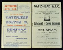 1952/53 Gateshead homes in the FAC v Crewe Alexandra (Round 1, 22 November 1952), v Bolton Wanderers