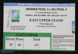 Rugby World Cup 1991 ¼ Final Ireland v Australia Rugby Ticket: Pulsating heartbreaker of a match for