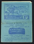 War abandoned season Millwall v Brentford (friendly match) 7 October 1939 at The Den full programme;