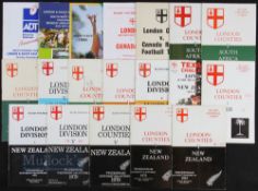 London Counties & Div v Overseas etc Rugby Programmes (18): Issues v NZ 1963, 1972, 1978, 1979,