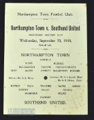 1938/39 Northampton Town v Southend United Southern Section Cup single sheet match programme 28