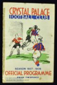 1937/38 Crystal Palace v Bristol Rovers Div. 3 (s) match programme 19 January 1938; Sellotape to