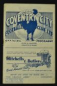 1936/37 Coventry City v West Bromwich Albion FAC match programme 20 February 1937; punch holes
