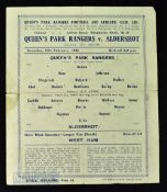 War league cup (south) 1944/45 Queens Park Rangers v Aldershot single sheet match programme, fair