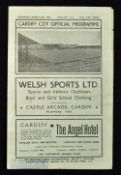 Autographed 1944/45 Cardiff City v Lovells Athletic match programme 24 March 1945, has ink