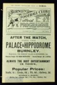 1912/13 Burnley v Stockport County reserves Central League match programme 21 December 1912; good