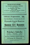 1934/35 Southern League championship re-play Plymouth Argyle v Norwich City reserves match programme