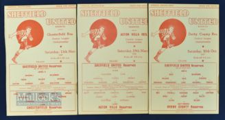 1937/38 Sheffield Utd reserves homes v Derby County, Aston Villa, Chesterfield all single cards