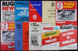 1973-1978 Victoria (Australia) v Wales etc Rugby Programmes (9): Prop Adrian Boulton was a Wallaby