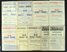 Selection of Gateshead home match programmes to include 1948/49 Crewe Alexandra, 1950/51 Bradford