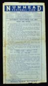 1937/38 Nunhead v Dulwich Hamlet gatefold match programme 11 September 1937; poor/fair condition.