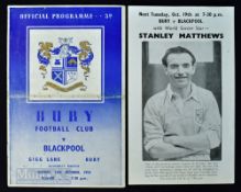 1954/55 Bury v Blackpool floodlit friendly match programme 19 October 1954 (fold, no writing), c/w