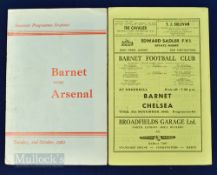 1962/63 Barnet home friendly match programmes v Chelsea (6 November including Tommy Harmer, Frank