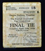 TICKET: 1926 FA Cup Final Wembley Stadium east standing enclosure ticket: light brown, black