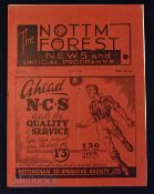 1937/38 Nottingham Forest v Fulham Div. 2 match programme 20 November 1937; slight crease, staple
