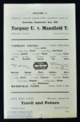 Torquay United v Mansfield Town 1939/40 football programme 2 September 1936 War aborted season