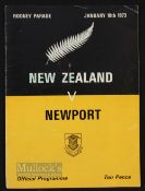 1973 Newport v New Zealand Rugby programme: Large attractive issue for this tour game, VG other than