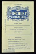1934/35 Finchley v Barnet London Snr Cup match programme 8 December 1934; fair condition.