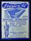 Pre-War Everton v Stoke City 1936/37 football programme 5 December 1936 in excellent condition, no