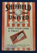 1943/44 War league north cup tie Sheffield Utd v Leeds Utd match programme 4 March 1944, 4 pager,