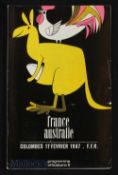 1967 France v Australia Rugby programme: As ever, a creative cover design for the close of the