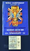 1966 World Cup Final Football Programme and Ticket date 30 July with South Stand final ticket,