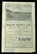 1943/44 Cardiff City v Bath City match programme 20 November 1943 Football League West, 4 pager,